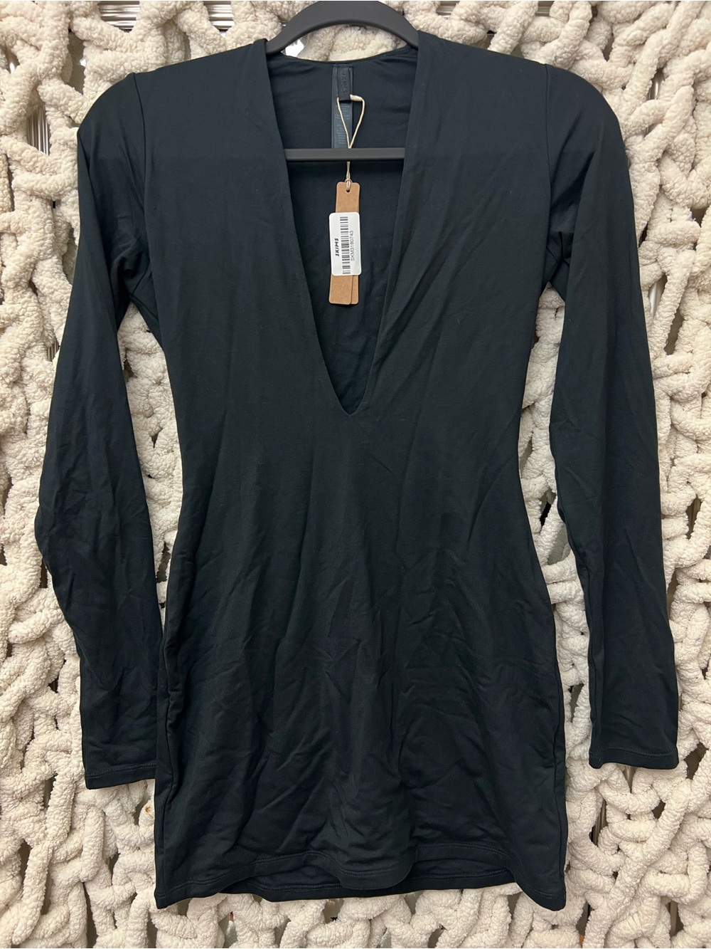 SKIMS SMOOTH LAYERS PLUNGE MINI DRESS NWT - OBSIDIAN